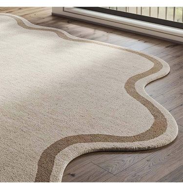 Handmade Irregular Wool Rug – Beige & Taupe Modern Border Design