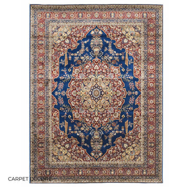 Mogul Navy Persian Silk Carpet & Rug