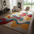 Handmade Modern Abstract Wool Rug – Red, Yellow & Blue Artistic Design