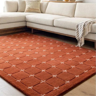 Rust Grid Wool Rug – Modern Minimal Hand-Tufted Carpet