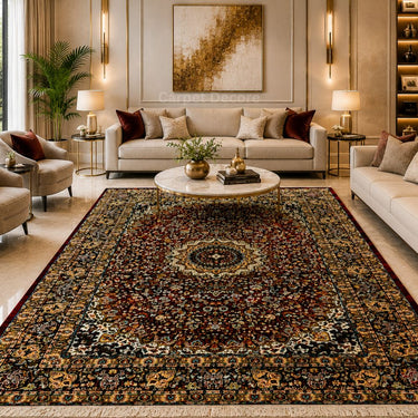 Imperial Medallion Persian Machine-Made Silk Carpet & Rug