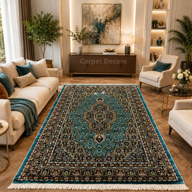 Turquoise Majesty Persian Silk Carpet & Rug