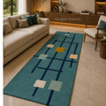 Azure Grid Hand Tufted Wool Runner