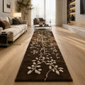 Botanical Vine Brown Machine Made Wool Runner Rug