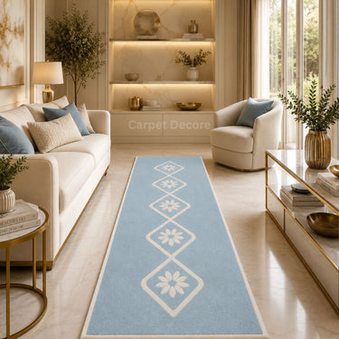 Azure Blossom Floral Hand Tufted Wool Runner