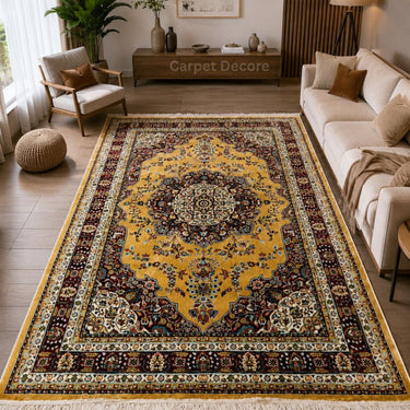 Royal Medallion Gold Persian Silk Carpet & Rug
