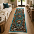 Royal Aqua Medallion Persian Runner Carpet & Rug
