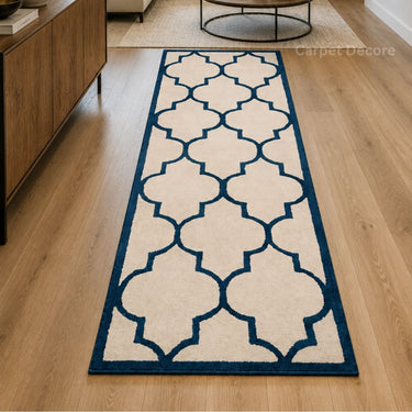 Royal Trellis Ivory & Navy Runner Rug
