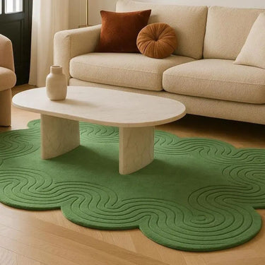Emerald Wave Wool Rug – Hand-Tufted Sculpted Curve Carpet