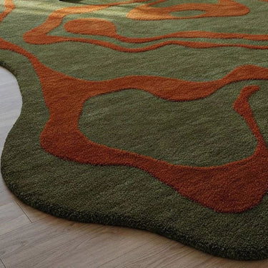Olive Green and Burnt Orange Hand Tufted Wool Carpet