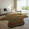 Olive Green and Burnt Orange Hand Tufted Wool Carpet
