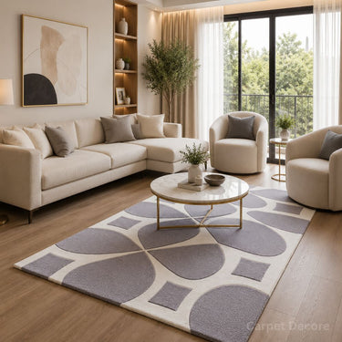 Silver Petals Geometric Hand Tufted Wool Carpet & Rug