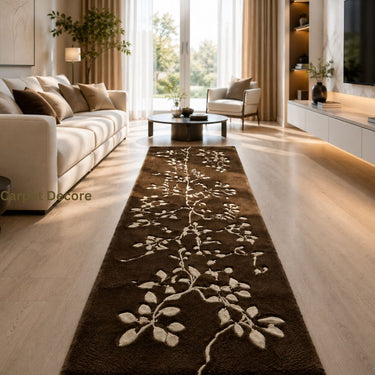 Botanical Vine Brown Machine Made Wool Runner