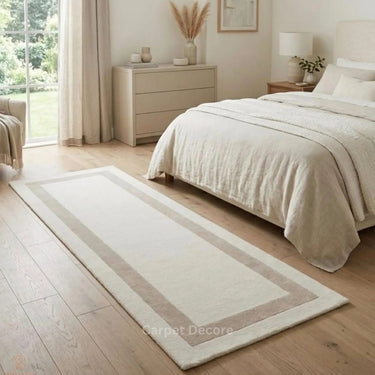 Ivory Sandstone Border Wool Runner Rug