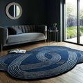 Handmade Wool Rug – Navy Blue Modern Wave Design