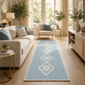 Azure Blossom Floral Hand Tufted Wool Runner Carpet & Rug