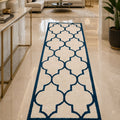 Royal Trellis Ivory & Navy Runner Rug