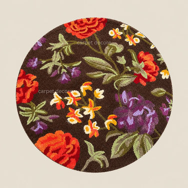Floral Bloom Brown Round Tufted Rug