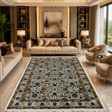 Royal Kashan Ivory Persian Machine Made Carpet & Rug