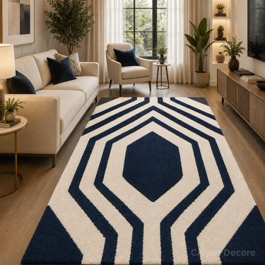Navy Nexus Geometric Hand Tufted Wool Carpet & Rug
