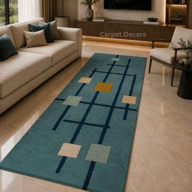 Azure Grid Hand Tufted Wool Runner