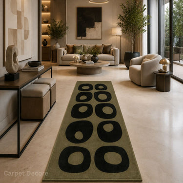 Olive Orbit Geometric Hand Tufted Wool Runner