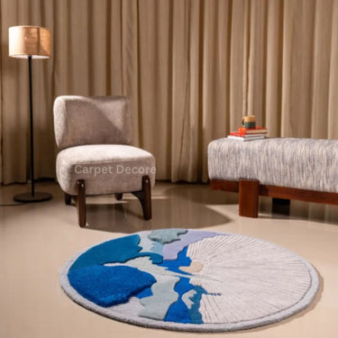 Azure Tide Hand Tufted Wool Round Rug