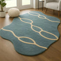 Handcrafted Wool Rug – Teal Waveform Design