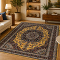Mogul Gold Persian  Silk Carpet & Rug