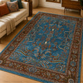 Mogul Royal Blue Floral Silk Carpet & Rug