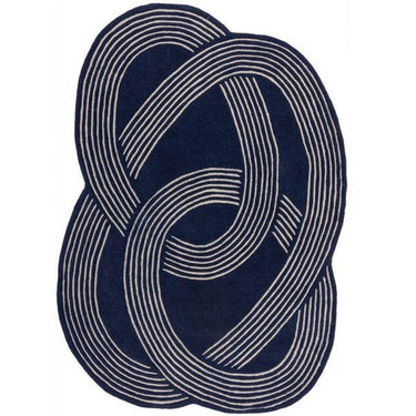 Handmade Wool Rug – Navy Blue Modern Wave Design