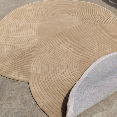 Elegant Beige Wool Rug with Circular Pattern