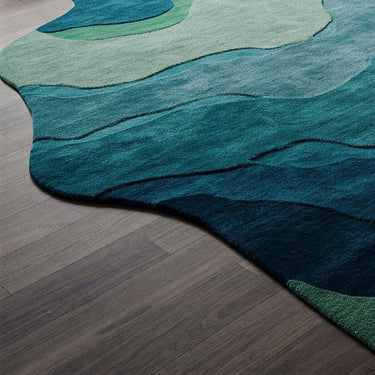 Green Blue Handmade Modern Artistic Fluid Design Wool Carpet
