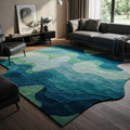 Green Blue Handmade Modern Artistic Fluid Design Wool Carpet