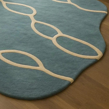 Handcrafted Wool Rug – Teal Waveform Design