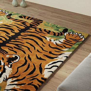 Handmade Modern Tiger Face Jungle Theme Animal Print Wool Carpet