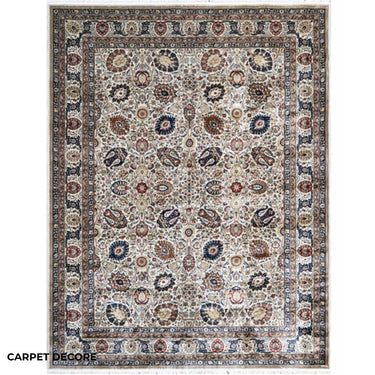Mogul Ivory Persian Silk Carpet & Rug