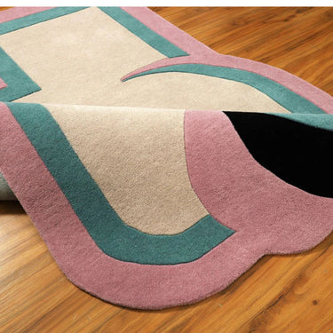 Artistic Curve Wool Rug – Pink & Teal Modern Design
