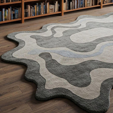 Handmade Wool Rug – Grey Abstract Flow Design