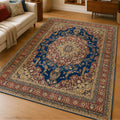 Mogul Navy Persian Silk Carpet & Rug