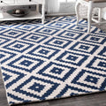 Handwoven Pure Woolen Thick Tufted Carpet (Dark Blue loop/white loop)