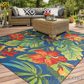 Kidder+ Floral Handmade Looped Hooked Blue + Green _ Red Indoor Carpet
