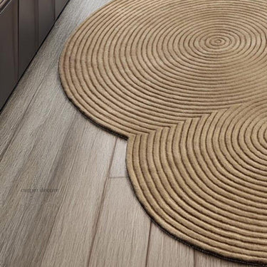 Handmade Modern Circular Design Beige Wool Rug