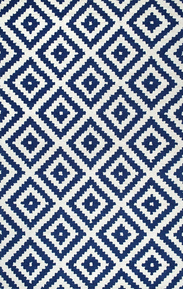Handwoven Pure Woolen Thick Tufted Carpet (Dark Blue loop/white loop)