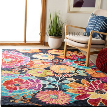 Sisag + Floral Handmade Tufted wool Red_ Blue Area Rug