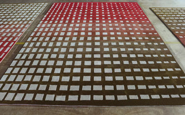 Handmade Orange And Red Gradient Boho Chair Checkered Rug